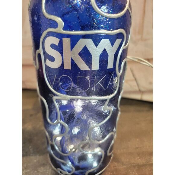 Large Blue Glass glitter handmade lighted bottle home decor - Picture 3 of 8